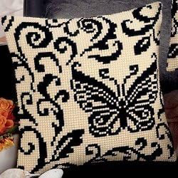 Vervaco Cross Stitch Kit Cushion Front - Black & Cream Butterfly