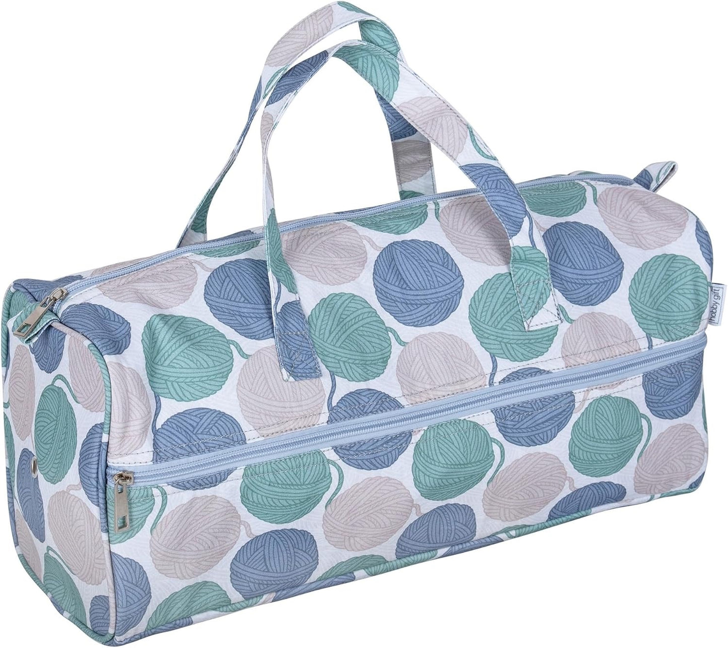 Hobby Gift Yarn Ball Print Knitting Bag – Large Tote with Needle Storage & Front Zip Pocket (45 x 19.5 x 16.5 cm)