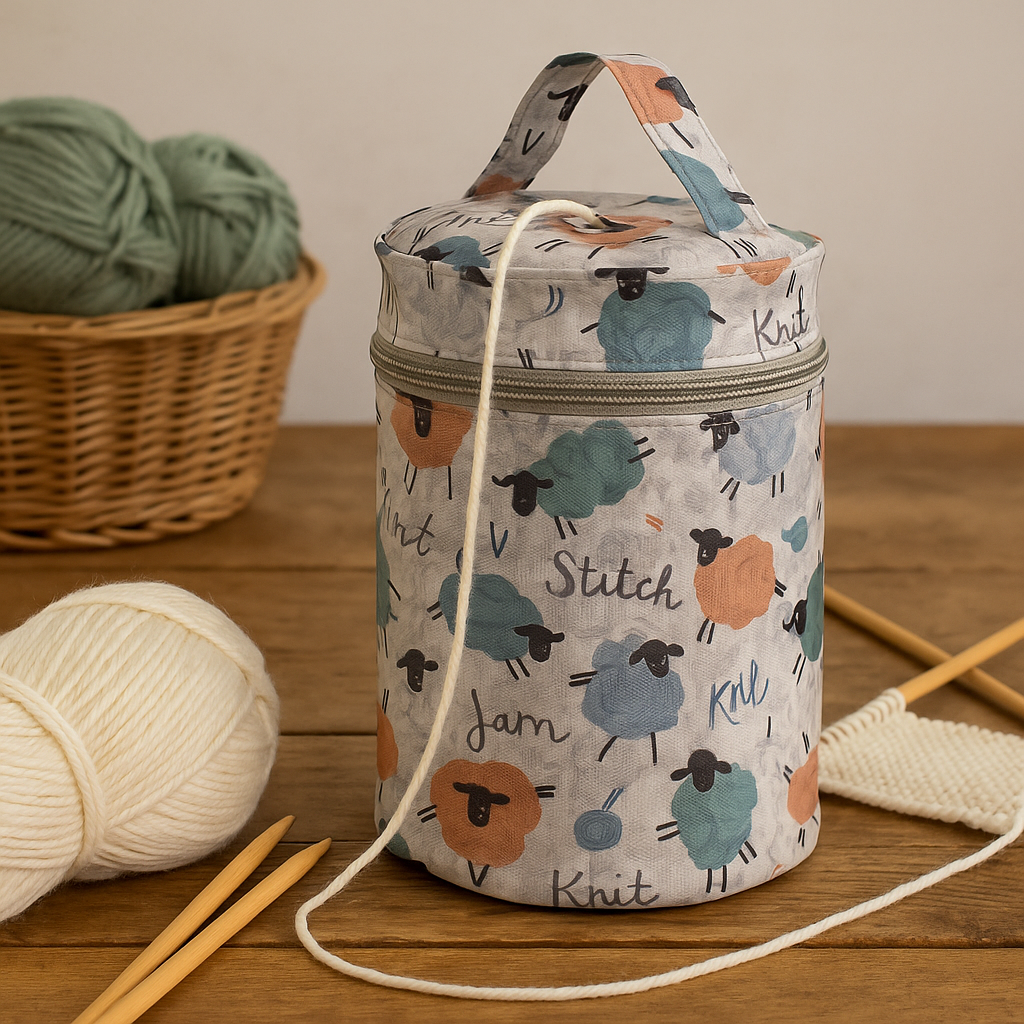 Hobby Gift Knit Happens Yarn Holder – Knitting Bag with Handle & Eyelet (14 x 14 x 22cm)
