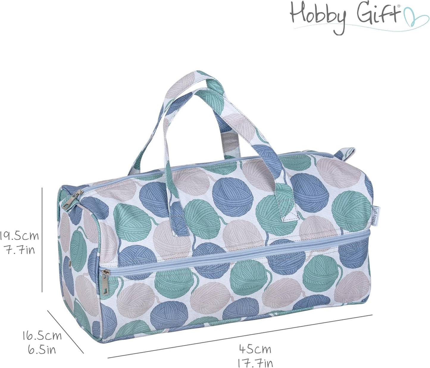 Hobby Gift Yarn Ball Print Knitting Bag – Large Tote with Needle Storage & Front Zip Pocket (45 x 19.5 x 16.5 cm)