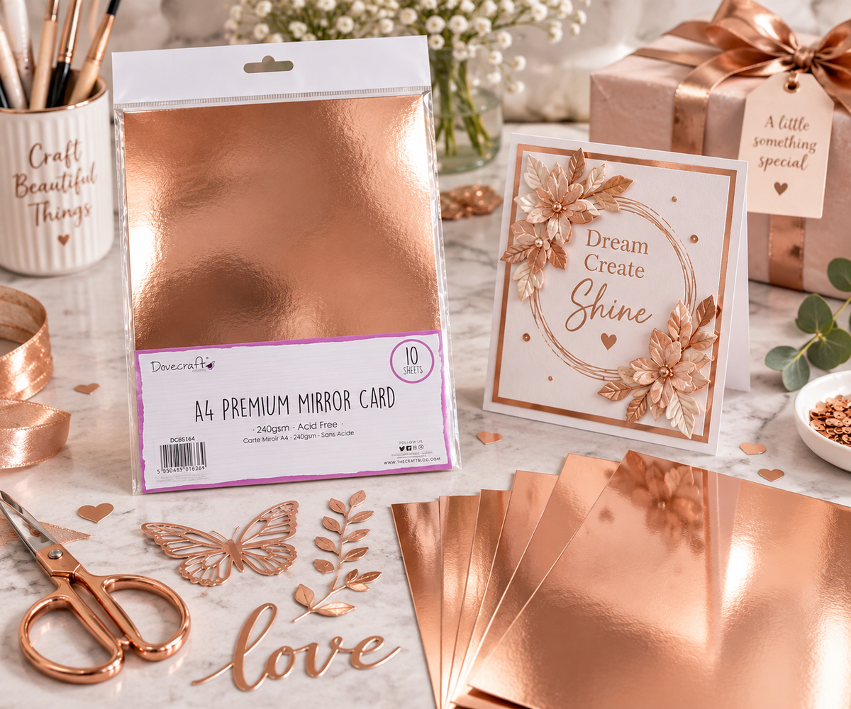 Dovecraft Essentials A4 Mirror Card - Rose Gold -10 Sheets