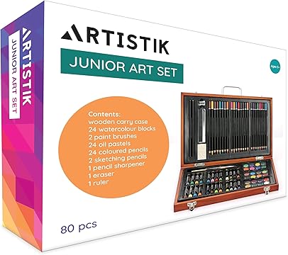 Artistik 80 Piece Junior Art Set with Wooden Case – Complete Creative Kit