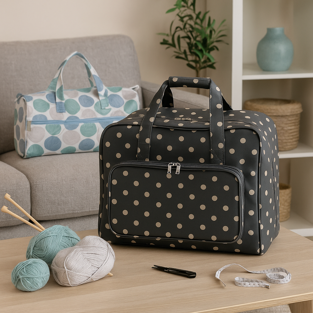 Hobby Gift Charcoal Spot Sewing Machine Bag – PVC-Coated Storage Tote with Front Pocket (43 x 37 x 20 cm)