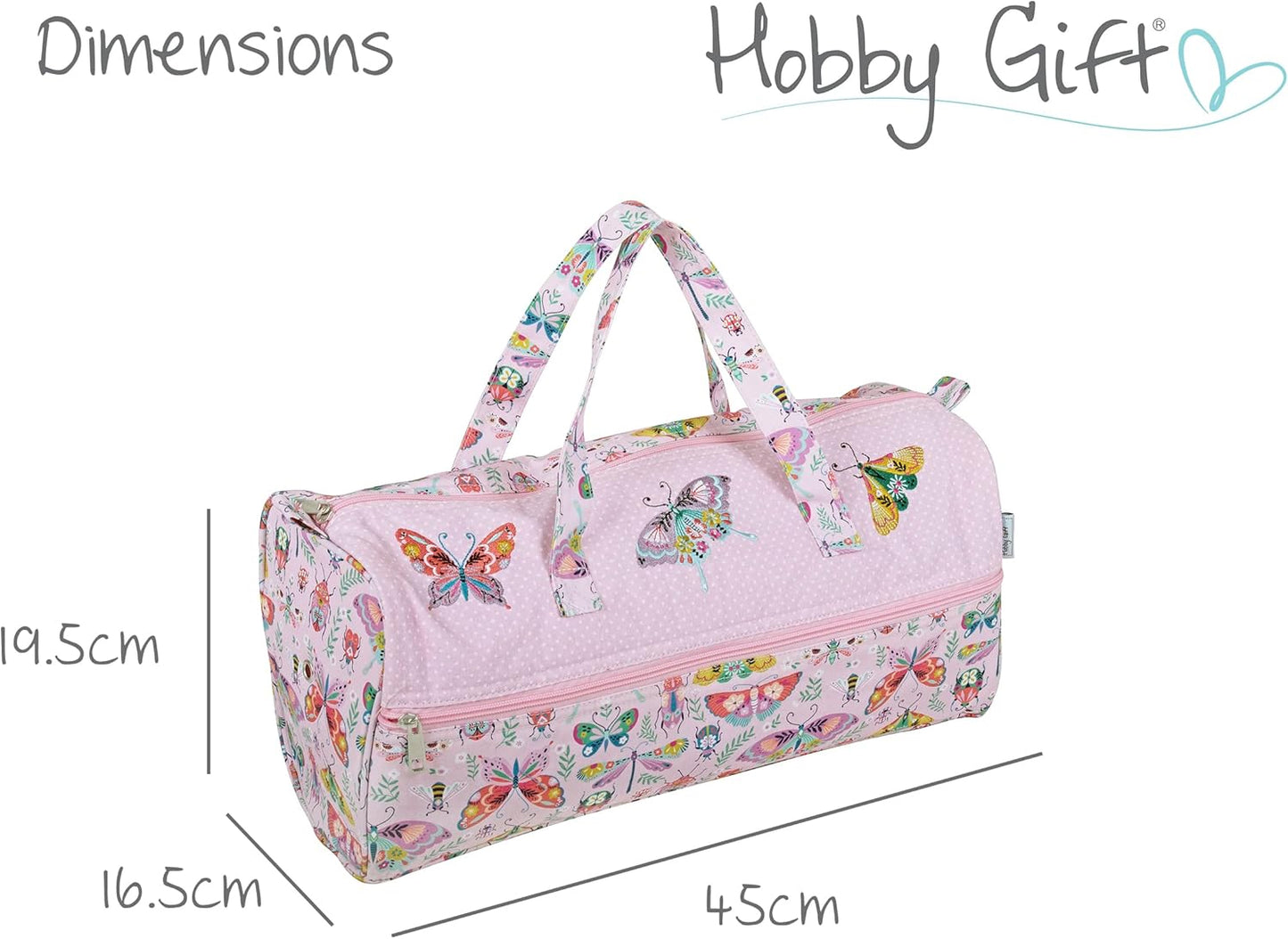 Hobby Gift Knitting Bag – Embroidered Bugs & Butterflies – Cotton Storage with Yarn Eyelet