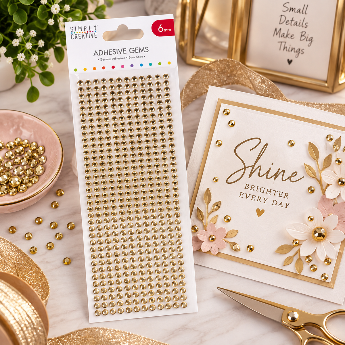 Simply Creative 6mm Gems - Gold - 504 Pieces
