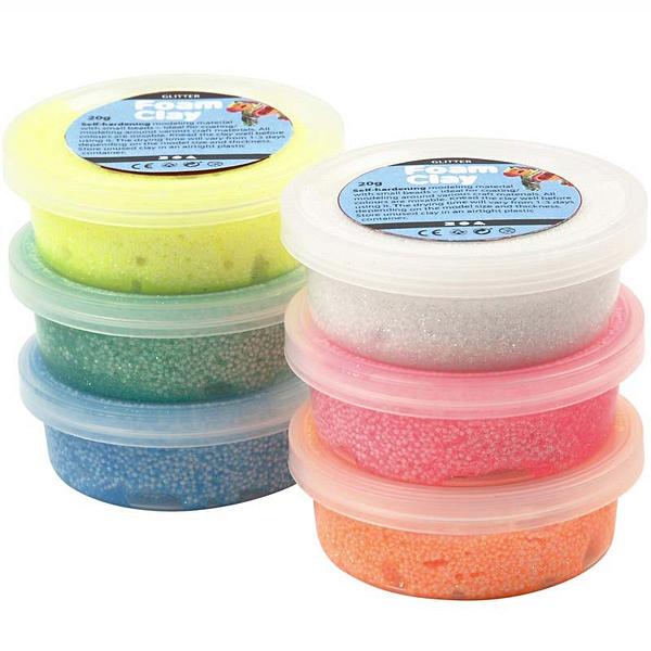Create Crafts Foam Clay - Asst colours glitter 6x