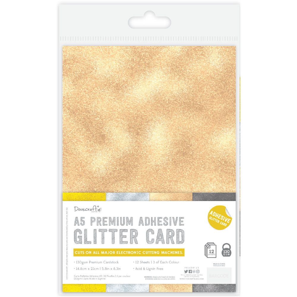 Dovecraft A5 Adhesive Glitter Shts 12pk Me - 12 Pack