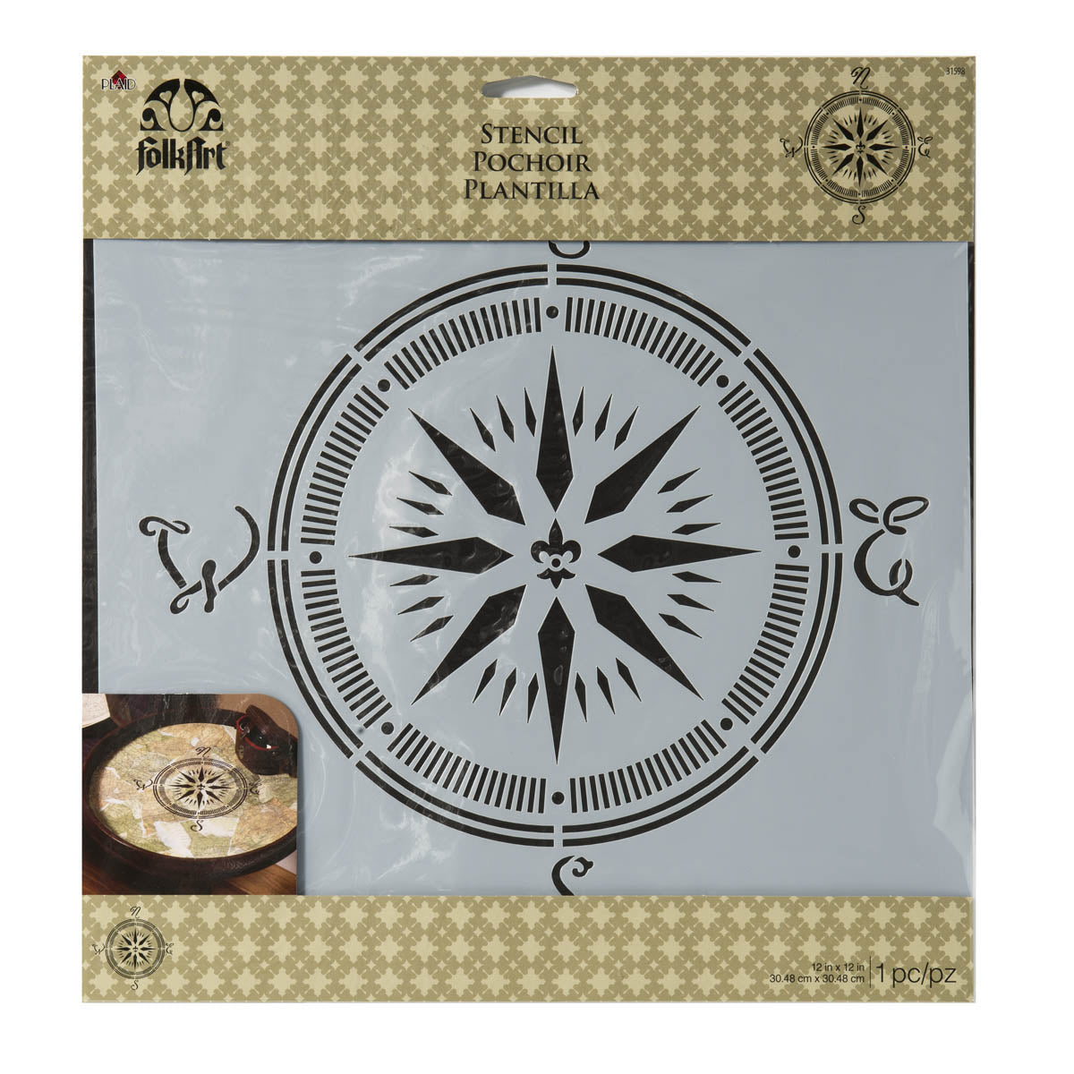 FolkArt Stencil – Compass – 12" x 12"