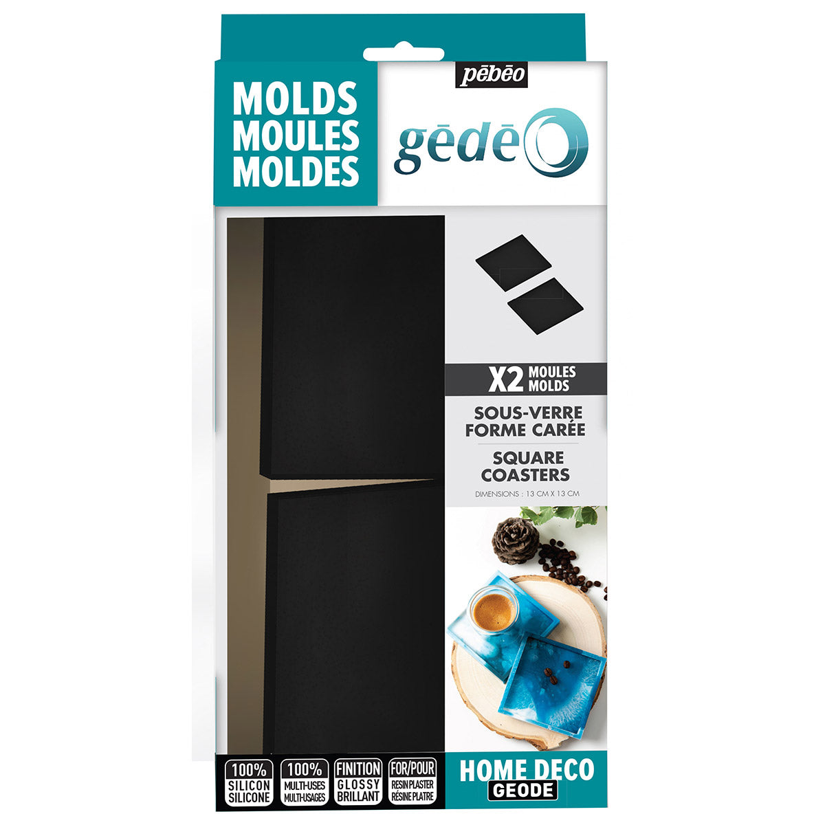 Pebeo Gedeo Silicon Mould - Square Coaster X 2