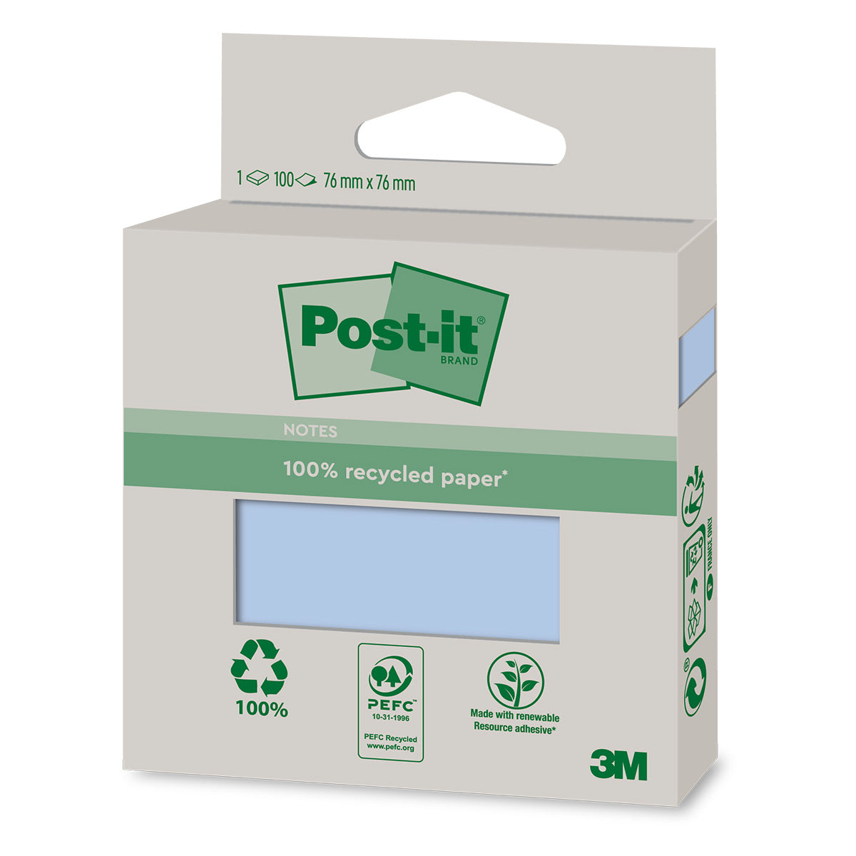 3M Post It Notes - Recycled - 4 Colour – 76 x 76mm – 100 Sheets