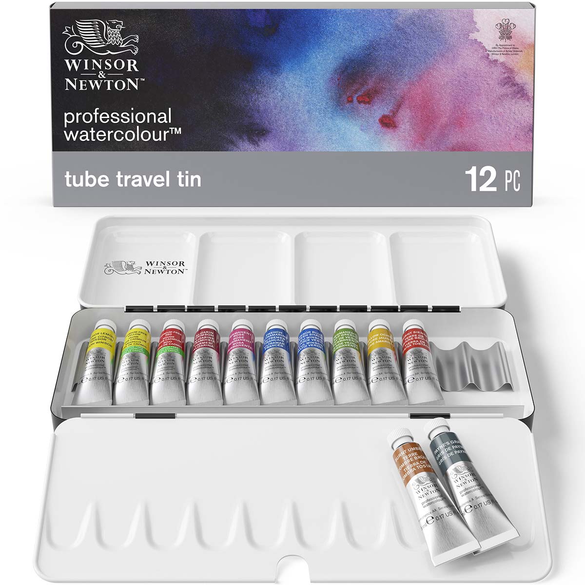 Winsor & Newton Lightweight Metal Box (12 x 5ml Tubes) - Professional Watercolour - Winsor & Newton at DRK Crafts