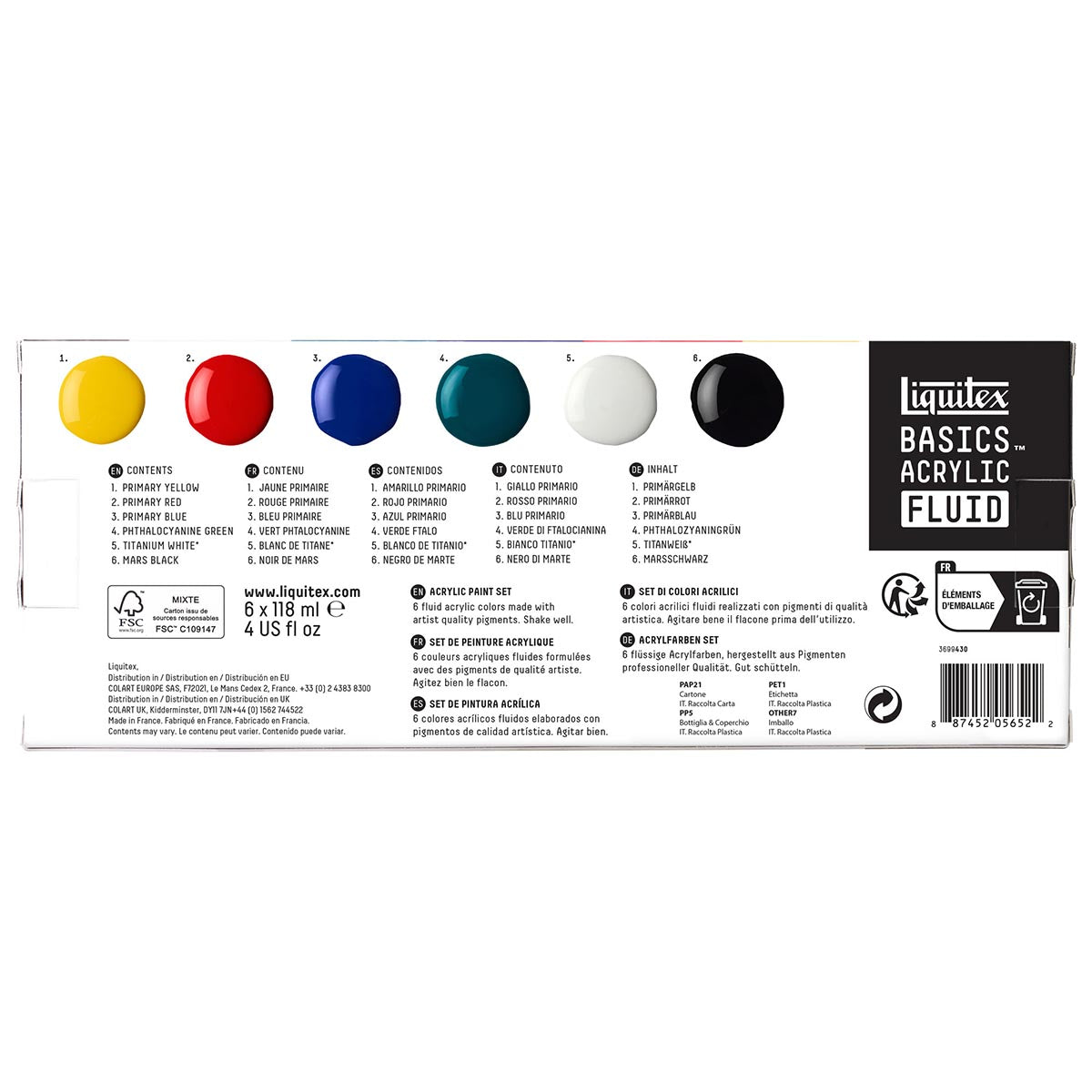 Liquitex Basics Acrylic Fluid Set 6 x 118ml Acrylic Paint