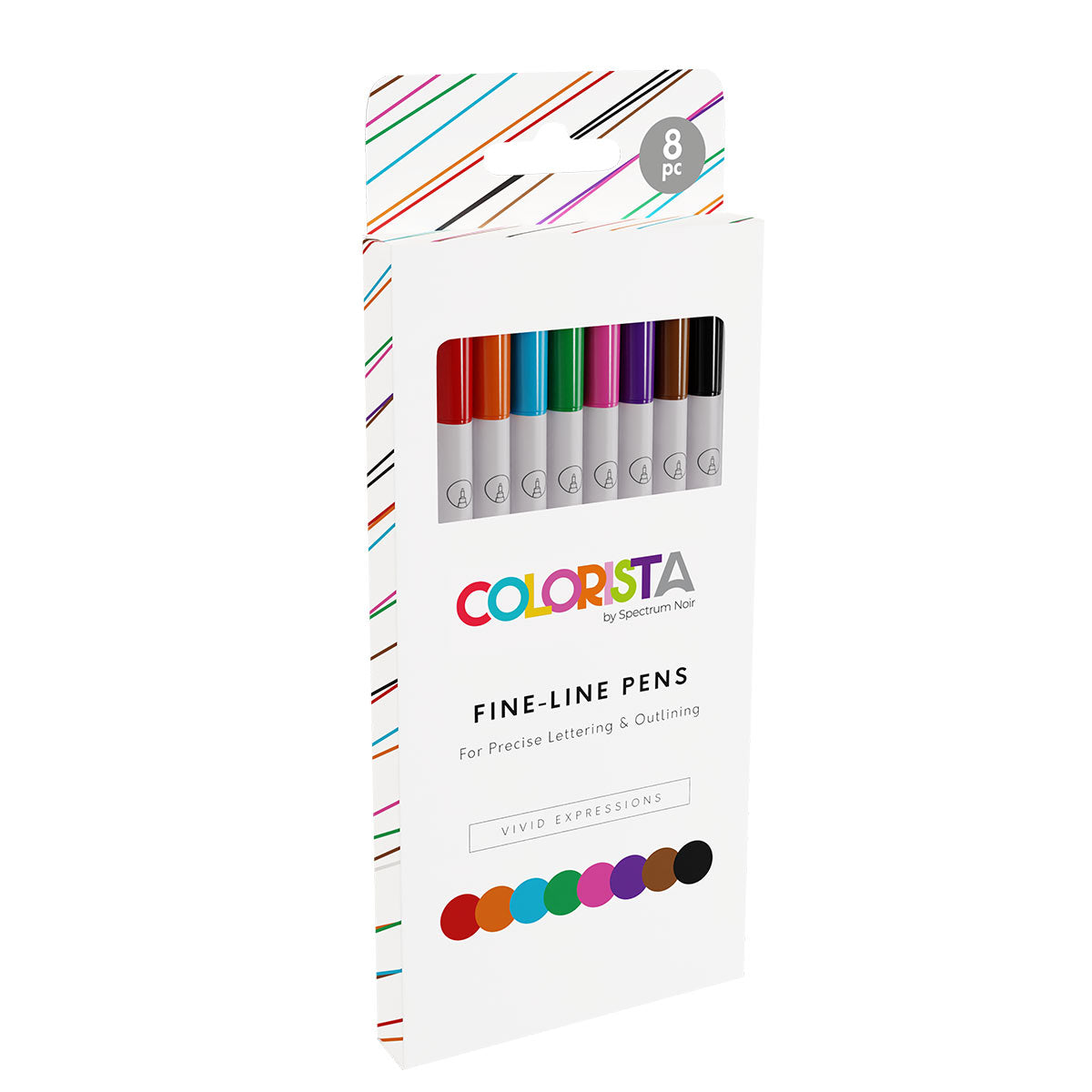Crafter's Companion Colorista - Fine-Line Pen - Vivid Expressions 8pc