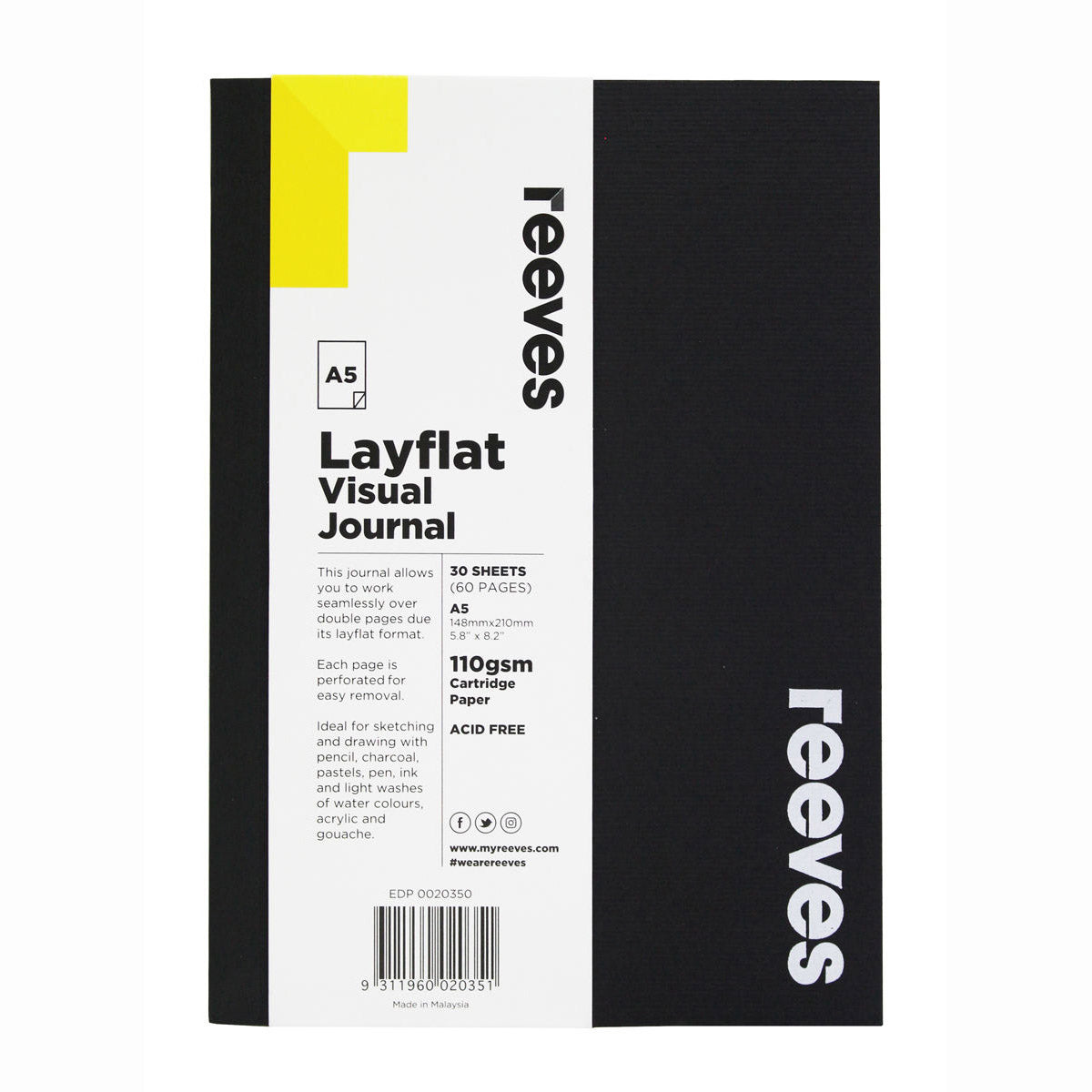 Reeves Layflat Journal Black A5 110GSM