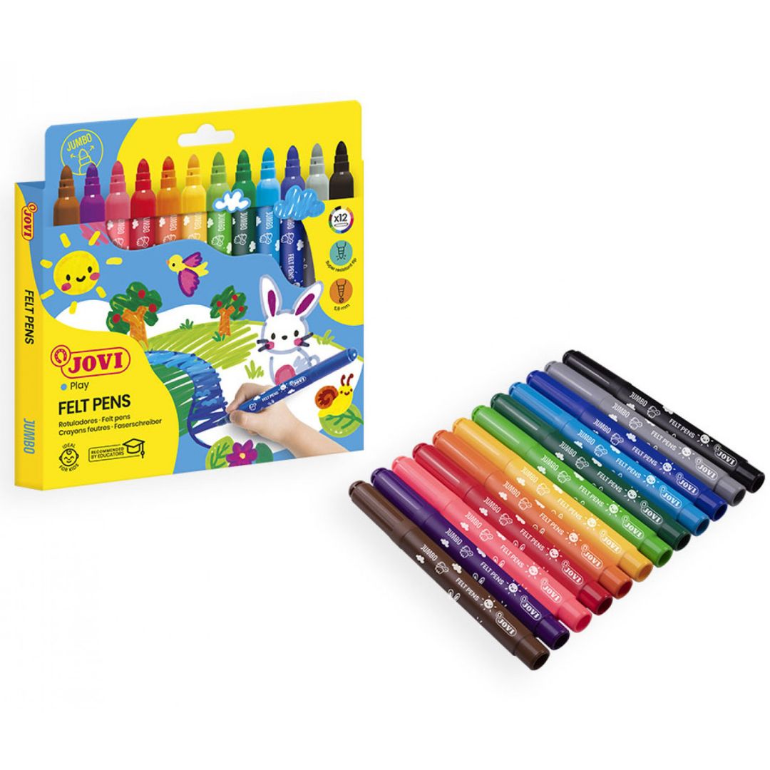 Jovi Washable Maxi Felt-Tip Pens – Case of 12 – Assorted Colours