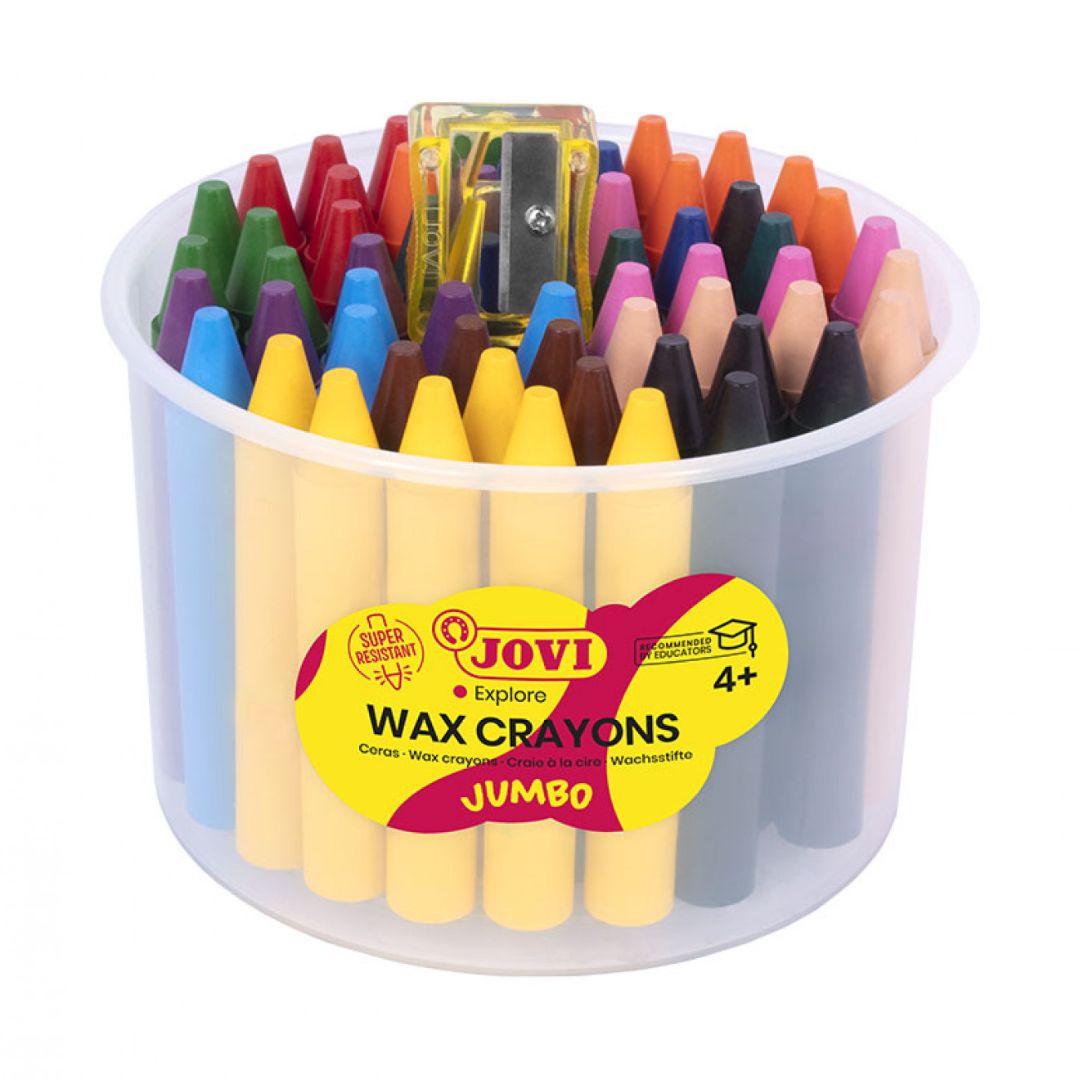 Jovi Wax Crayons Jumbo – Jar of 60 – Assorted Colours + Sharpener