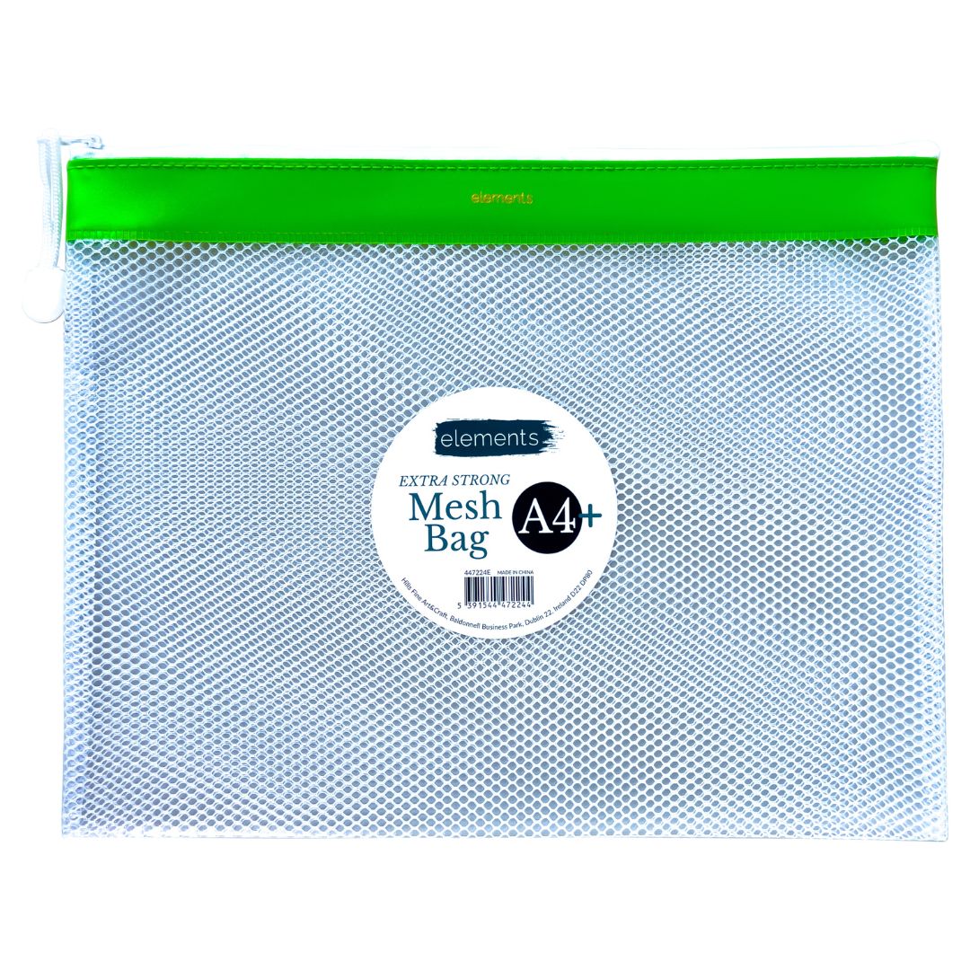 Elements PVC Mesh Bag with Green colour strip A4+ – Art & Craft Essential
