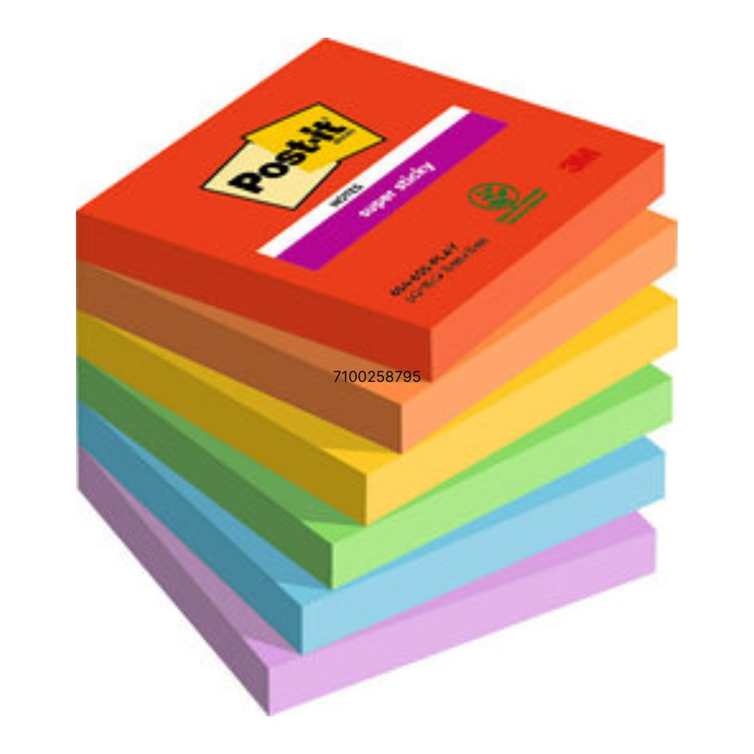 3M Post It® Super Sticky Notes - Playful Colour Collection - 76mm x 76mm – 90 Sheets