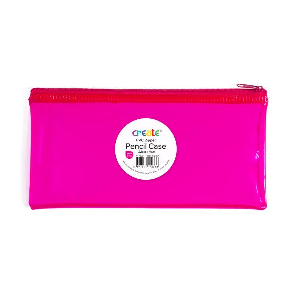 Create PVC Zipper NEON Pink Pencil Case 22cmx11cm