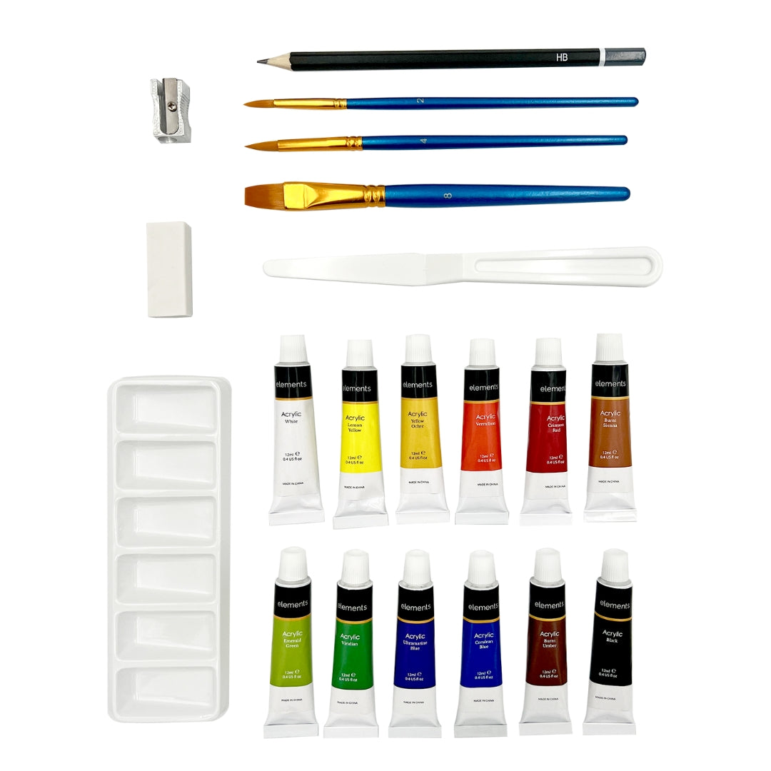 Elements Acrylic Complete Art Set with Pad – High Quality Art Paper