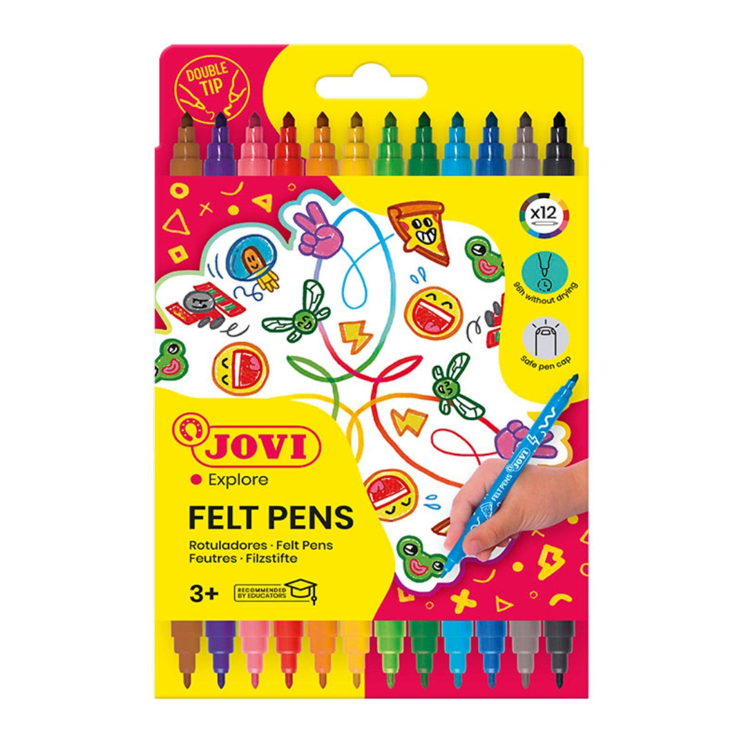 Jovi Washable Dual-Tip Felt Pens – 12 Assorted Colours