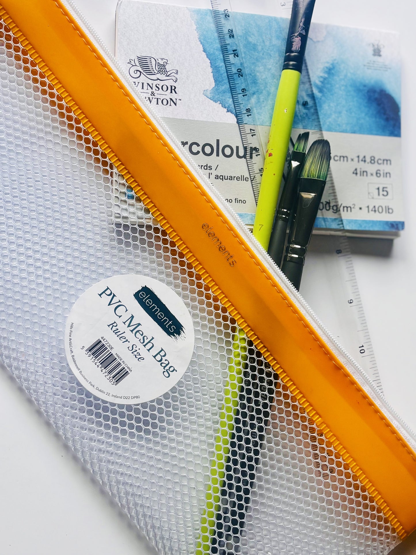 Elements PVC Mesh Bag with Orange colour strip Ruler Size – Art & Craft Essential