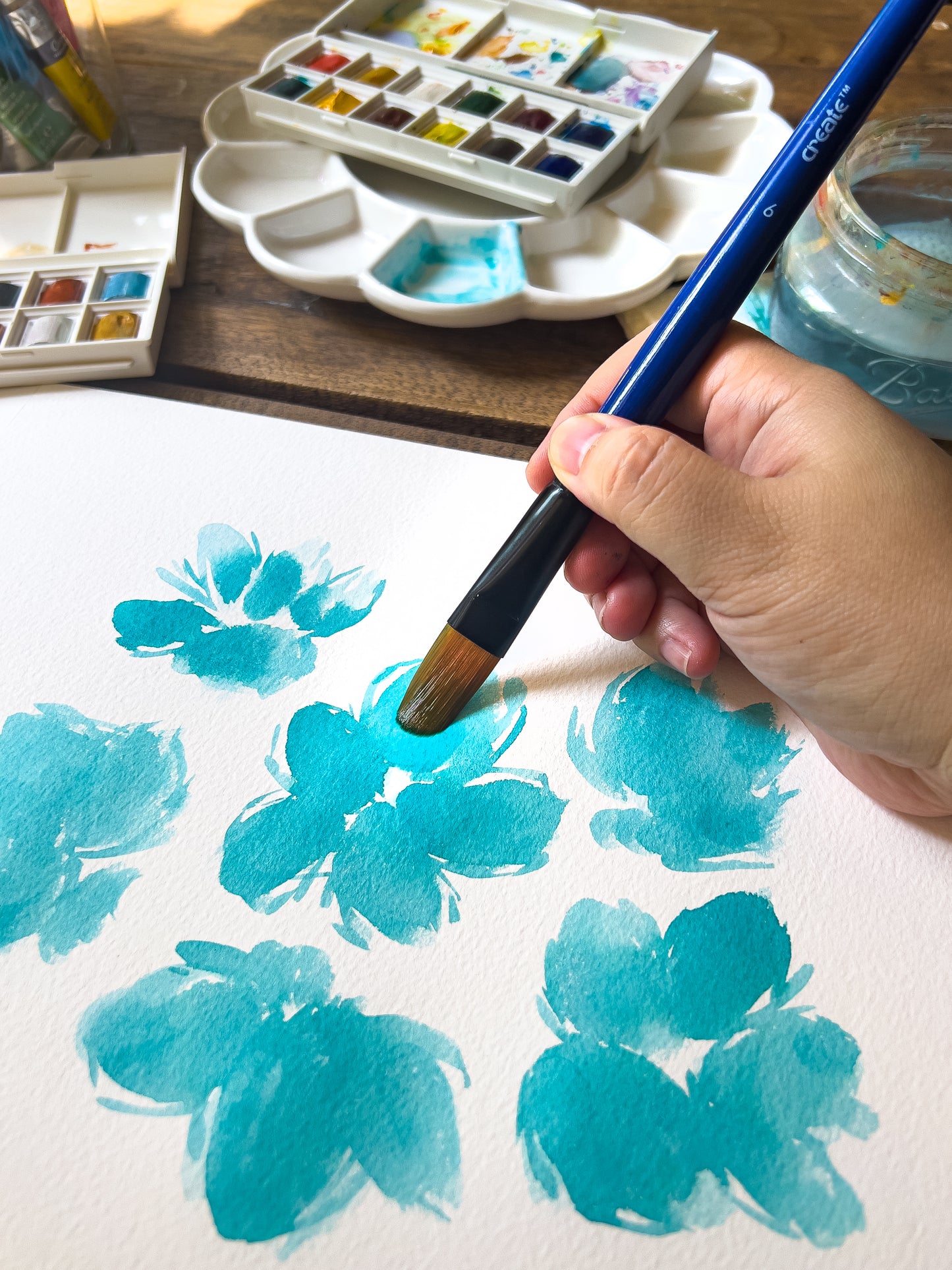 Create Blue Long Handle Watercolour Brush Pack of 12