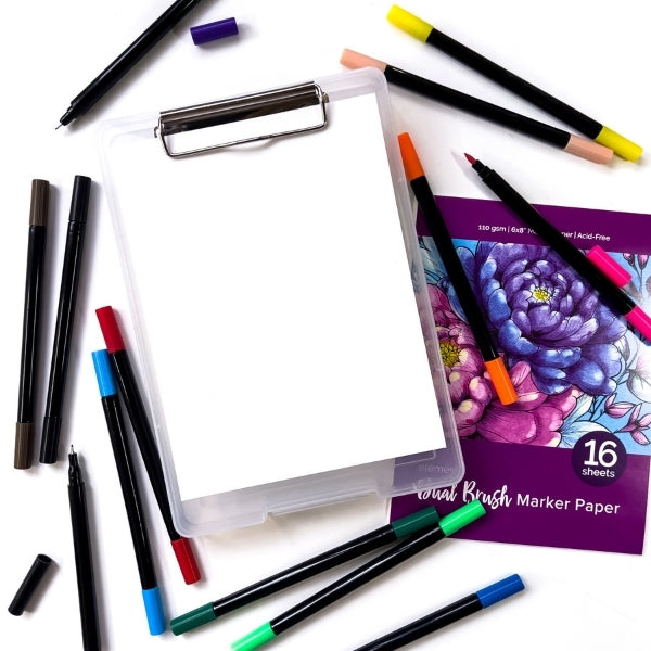 Elements Waterbased Ink Dual Tip Marker 30 piece Set with Clipboard – Art & Craft Essential