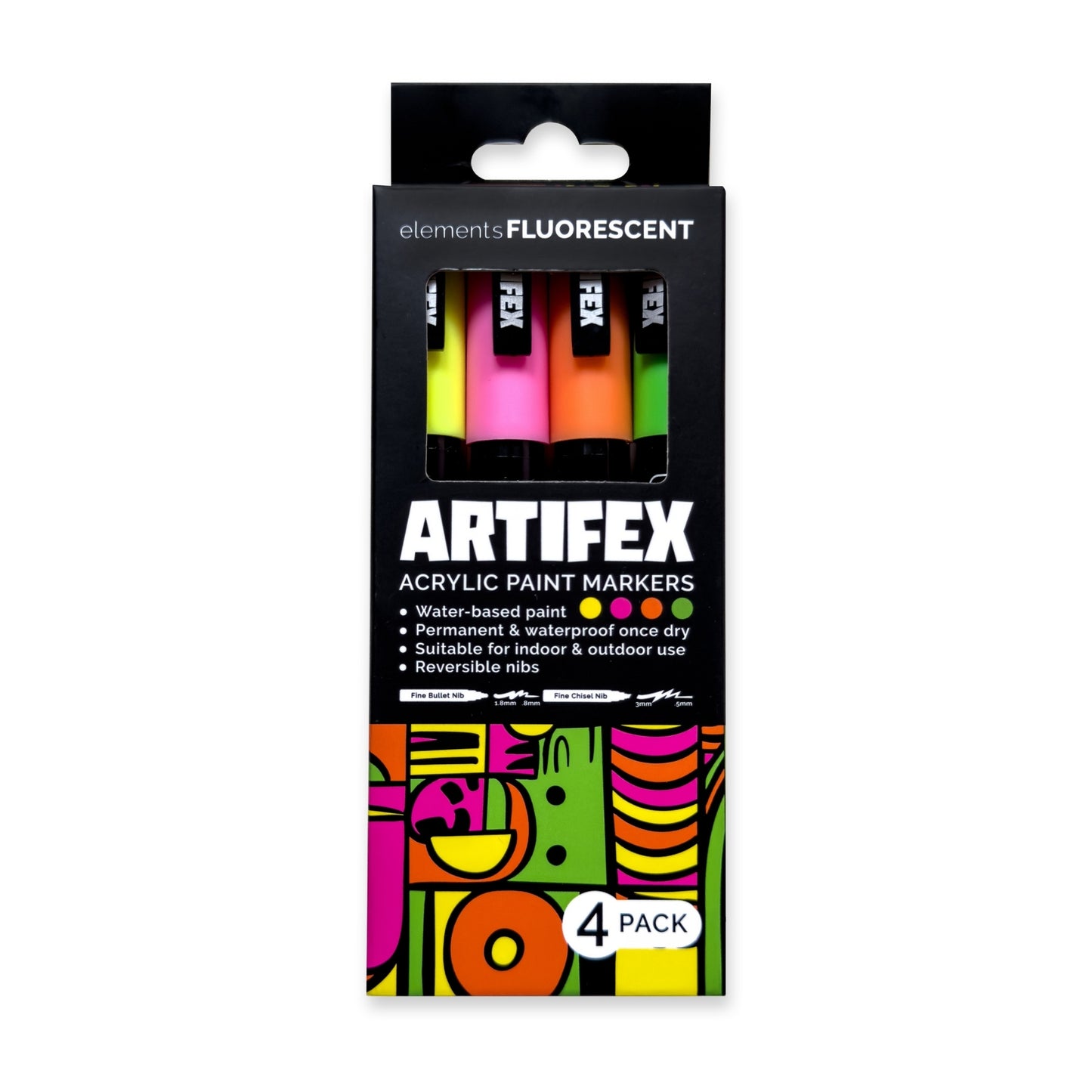 Create Elements Artifex Fluorescent Acrylic Paint Markers – 4-Piece 2–3 mm Set