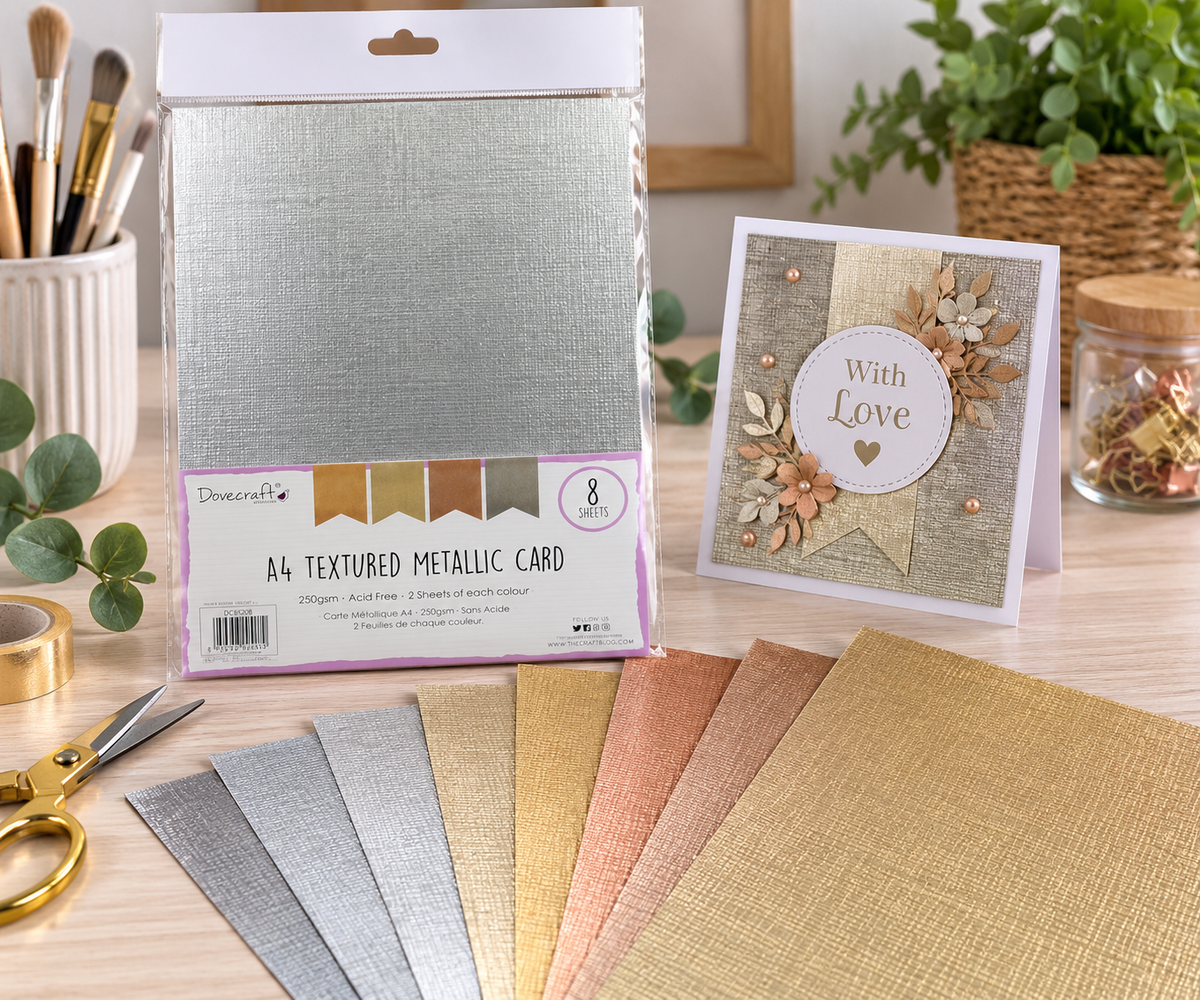 Dovecraft Metallic Textured A4 Card Pack x 8 Sheets