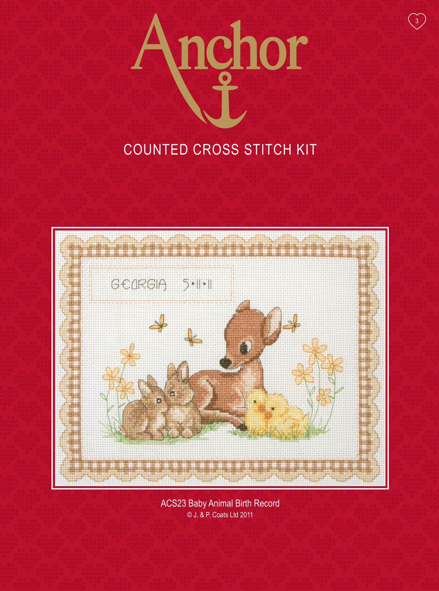 Anchor Counted Cross Stitch Kit Birth Record Baby Animal