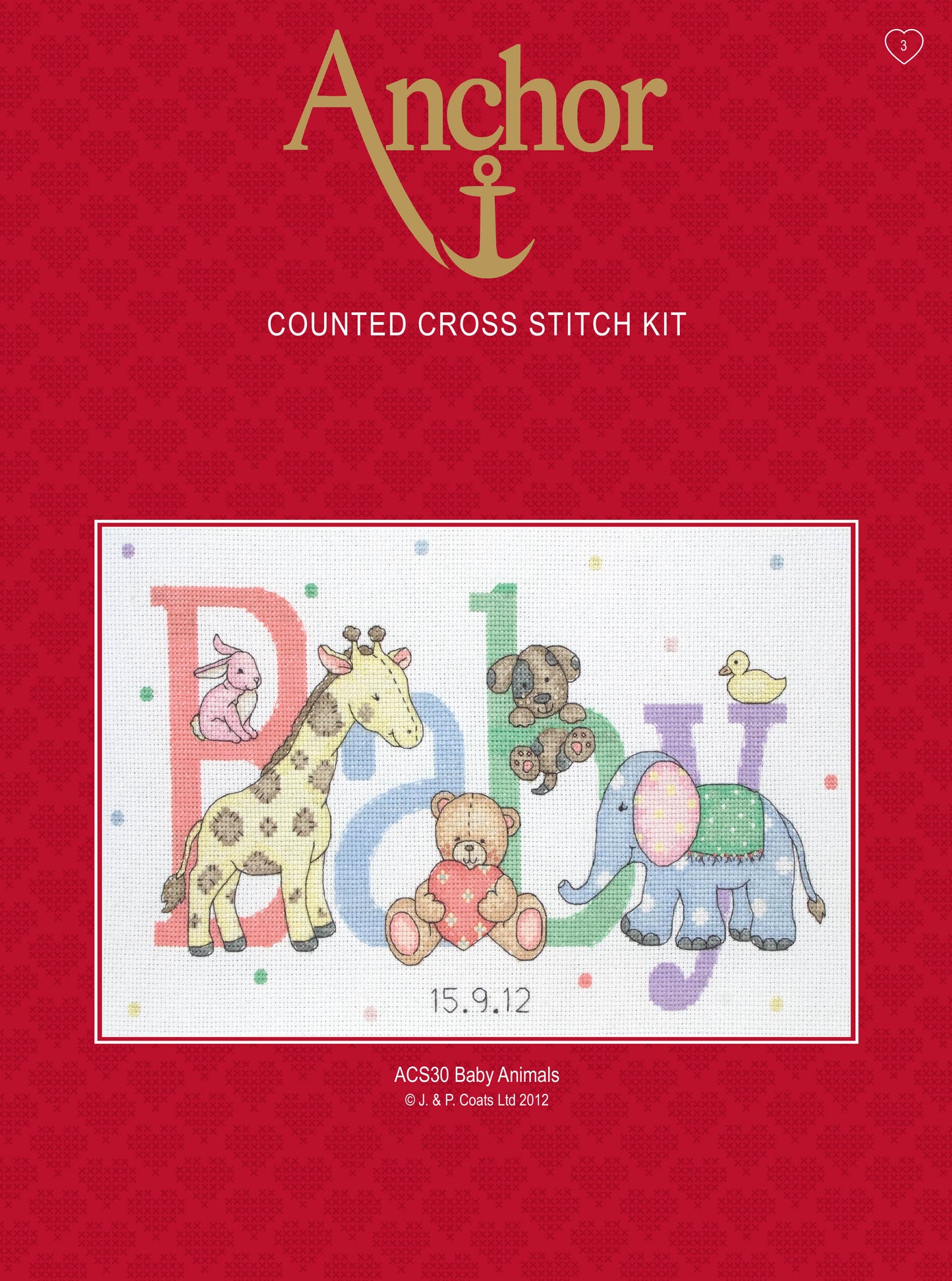 Anchor Counted Cross Stitch Kit Birth Record Baby Animals