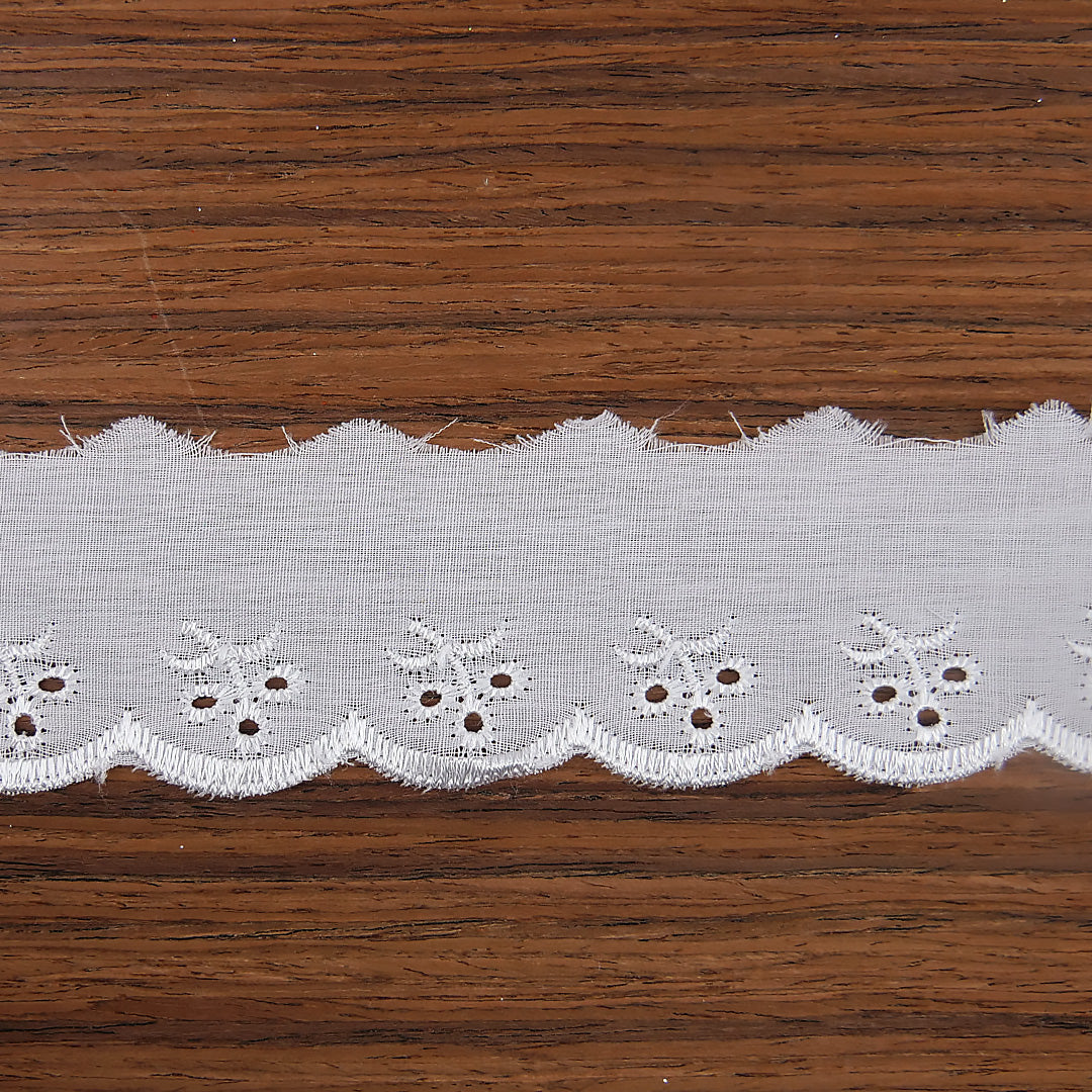 Broderie Anglais Cherry Design Trim 1.5" wide White 13.7m (15 yards) card