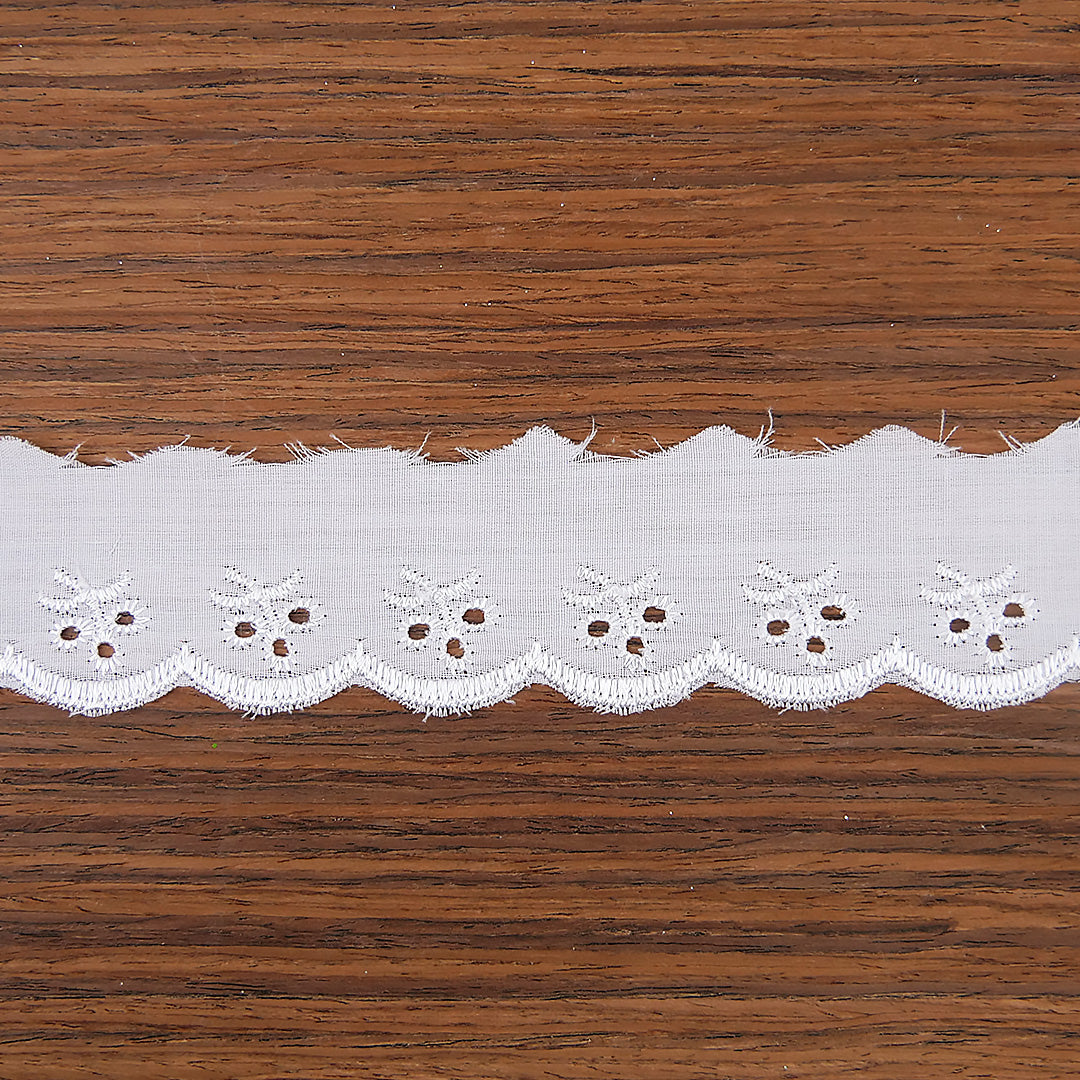 Broderie Anglais Cherry Design Trim 1" wide White 13.7m (15 yards) card