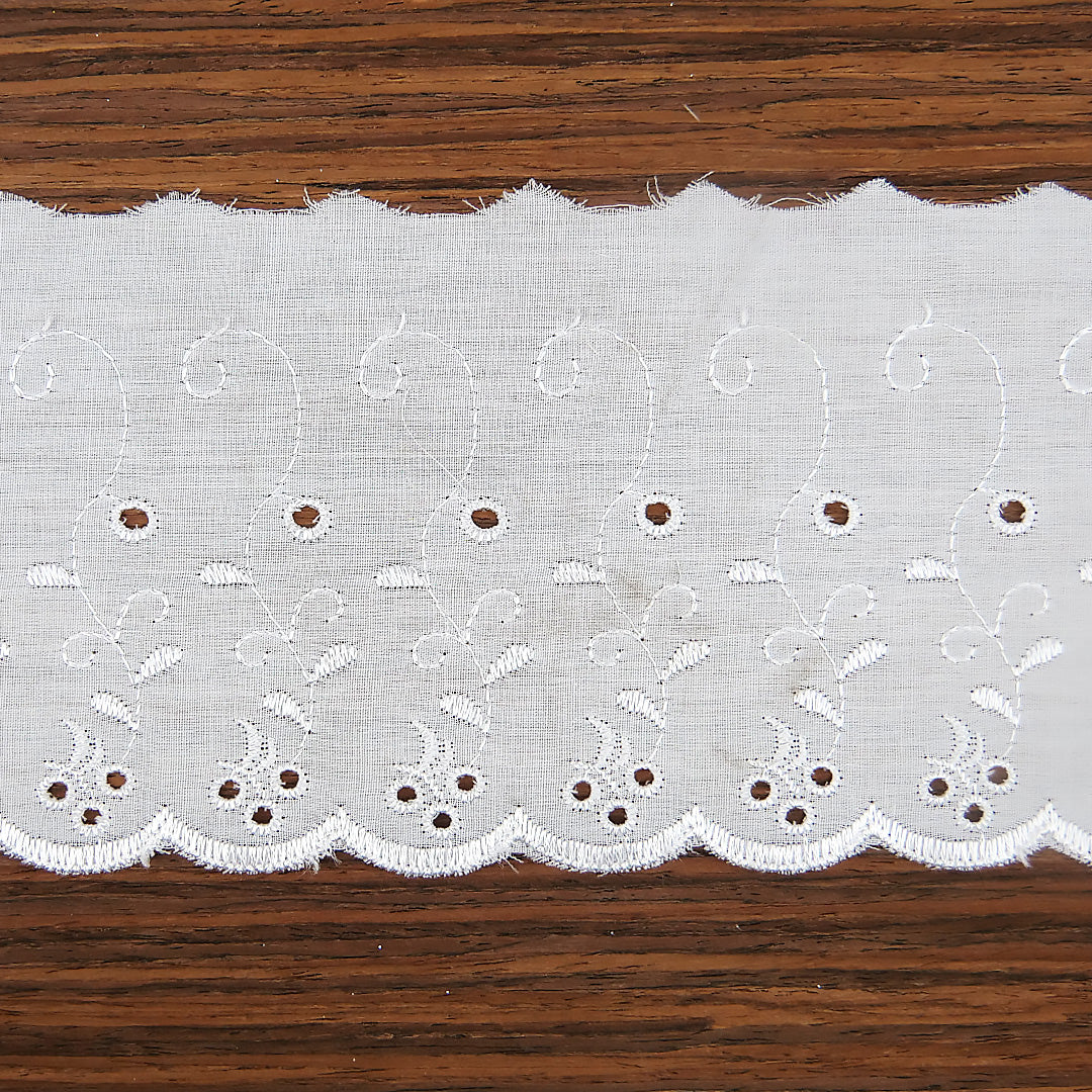 Broderie Anglais Cherry Design Trim 4" wide White 13.7m (15 yards)