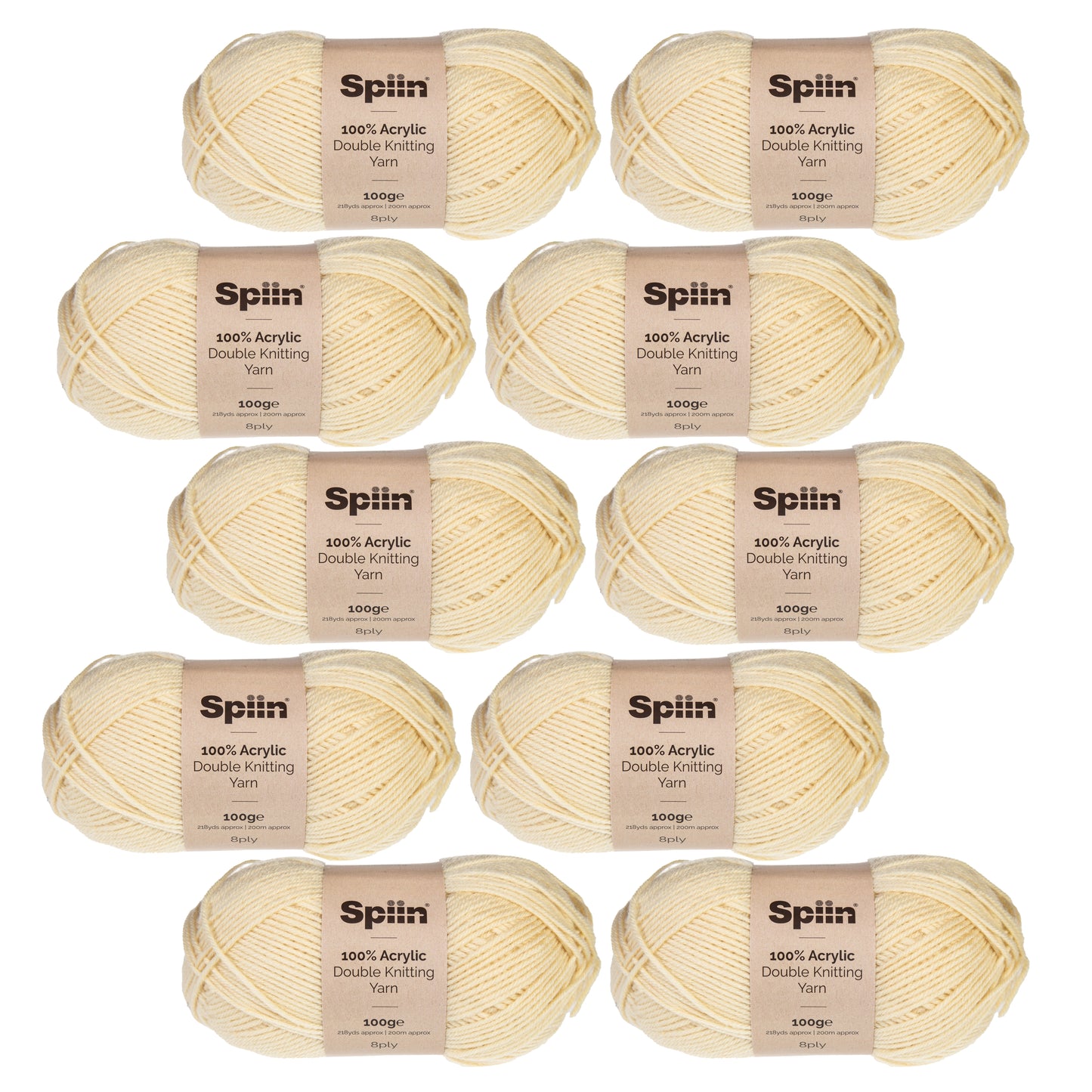Spiin High Quality Double Knit Yarn - 10x100g Balls Cream