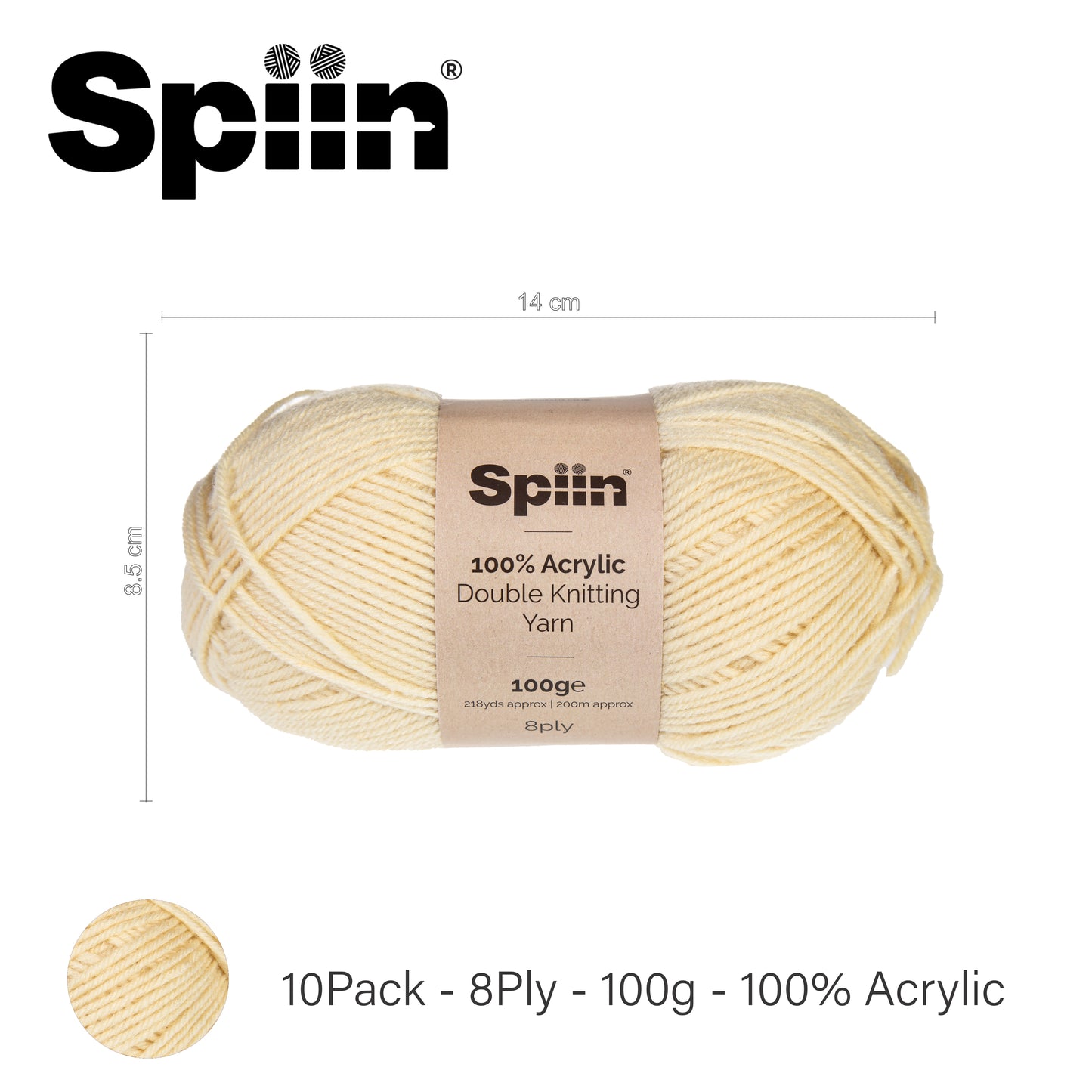 Spiin High Quality Double Knit Yarn - 10x100g Balls Cream