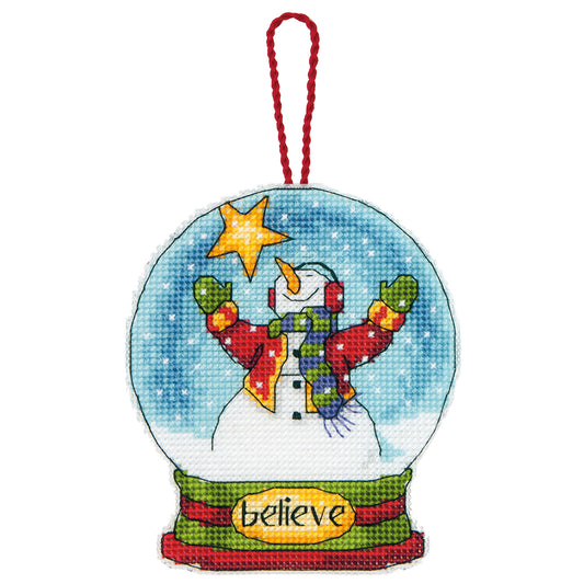 Dimensions Counted Cross Stitch Kit Christmas Believe Snow Globe Ornament