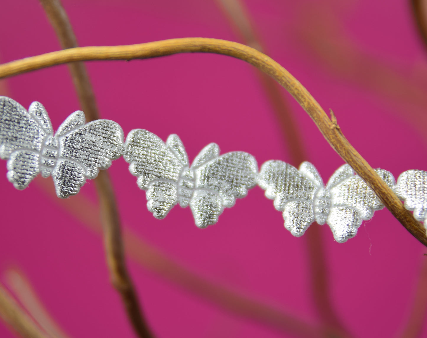 Satin Butterfly Chain Ribbon - Silver ( 25m card )