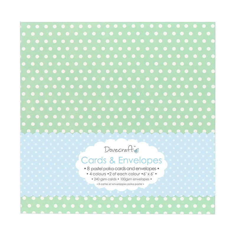 Dovecraft 8 Pastel Polka 6x6 Cards & Envelopes