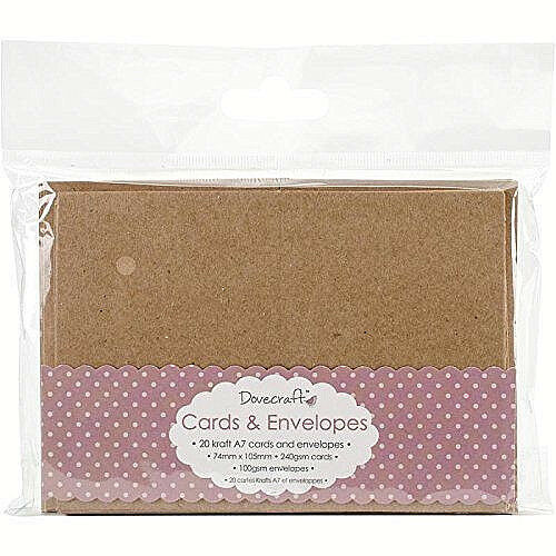 Dovecraft 20 Mini Kraft 74mm x 105mm Cards & Envelopes