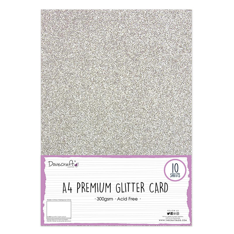 Dovecraft A4 Glitter Card Silver 300gsm 10 Sheets