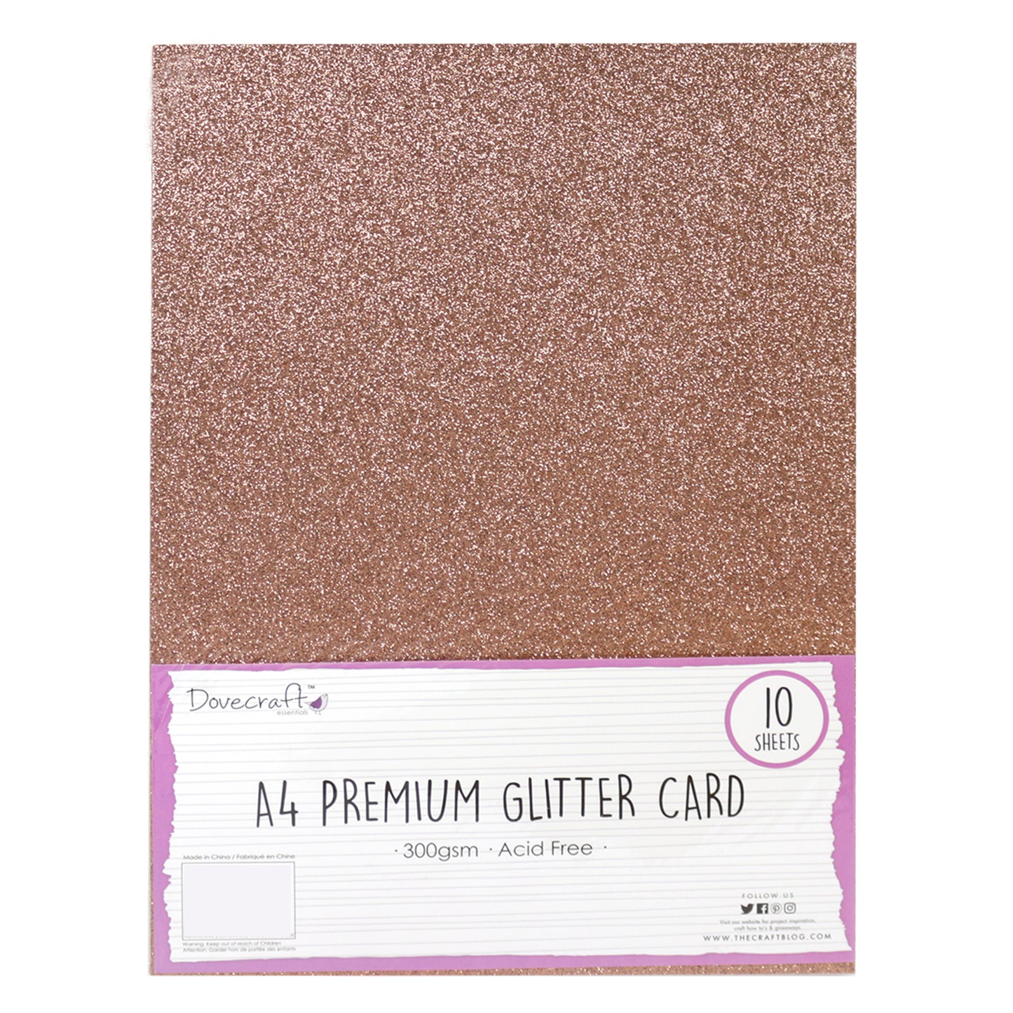 Dovecraft A4 Glitter Card 300gsm 10 Sheets - Dark Rose Gold