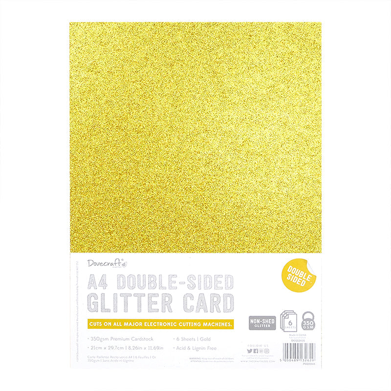 Dovecraft A4 Double Sided Glitter Pack - Gold - 350gsm - 6 Sheets