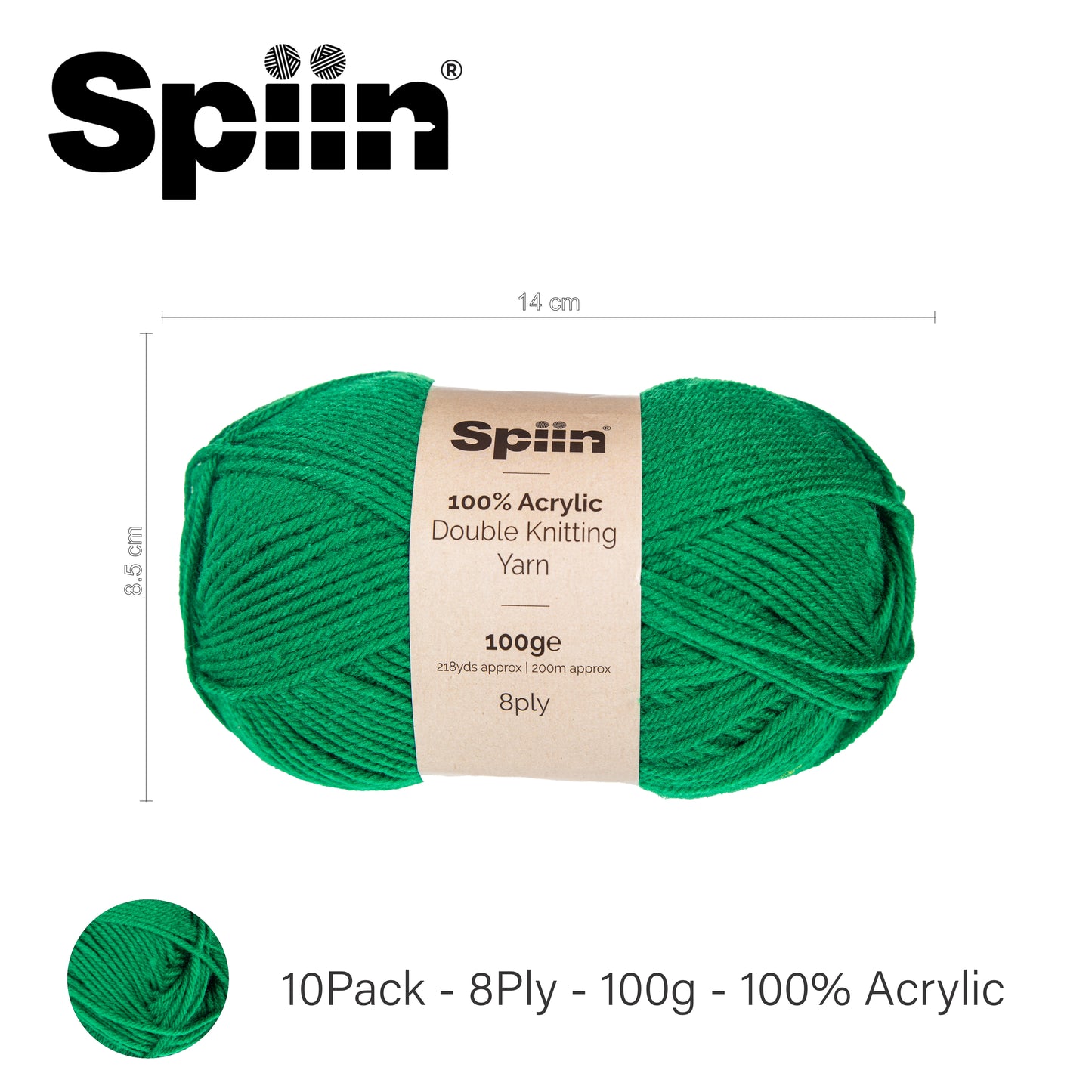 Spiin High Quality Double Knit Yarn - 10x100g Balls Emerald