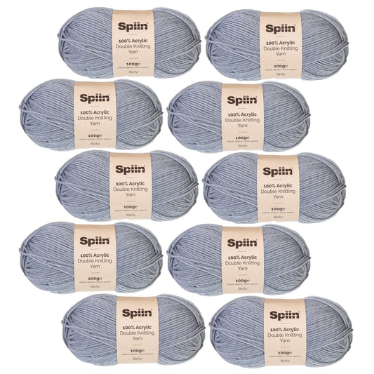 Spiin High Quality Double Knit Yarn - 10x100g Balls Grey