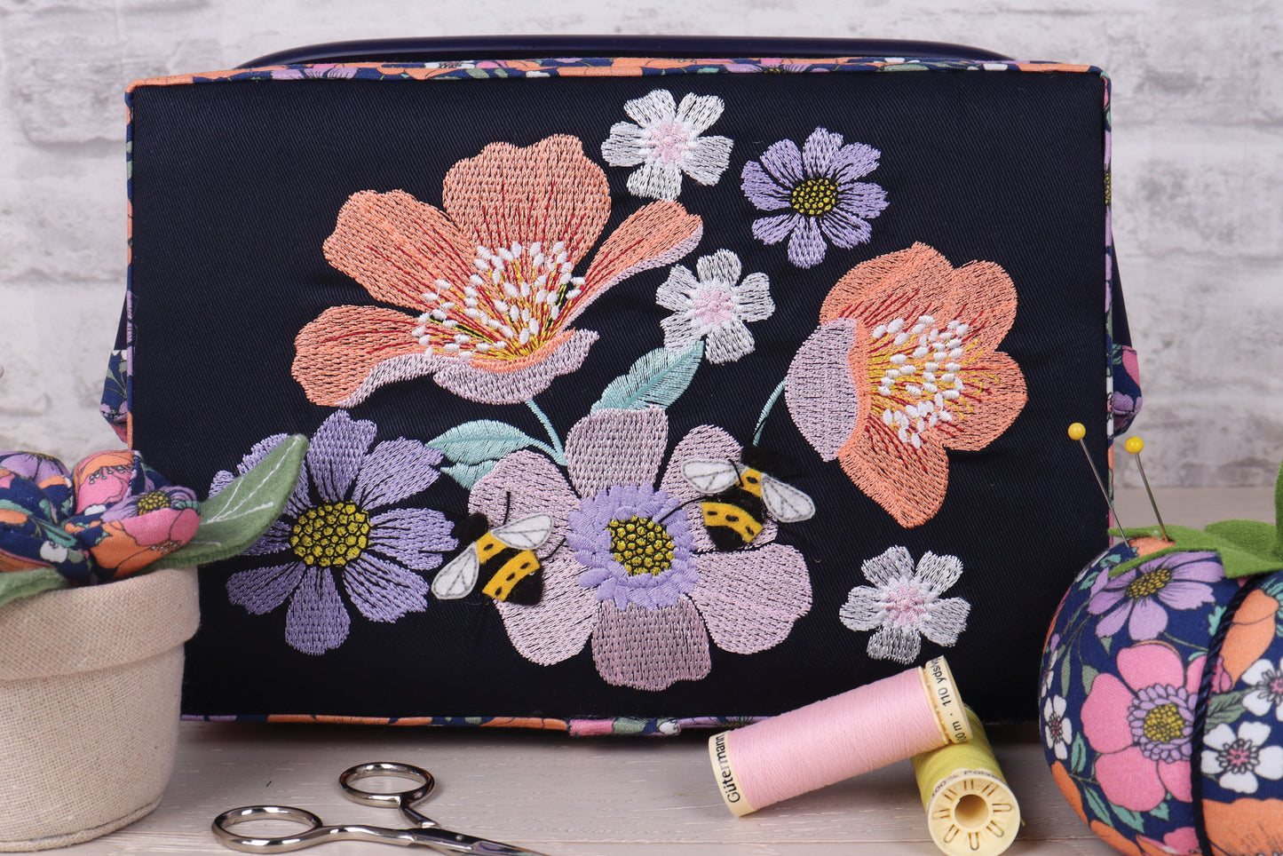 Sewing Box Medium Rectangle Embroidered Garden Serenade