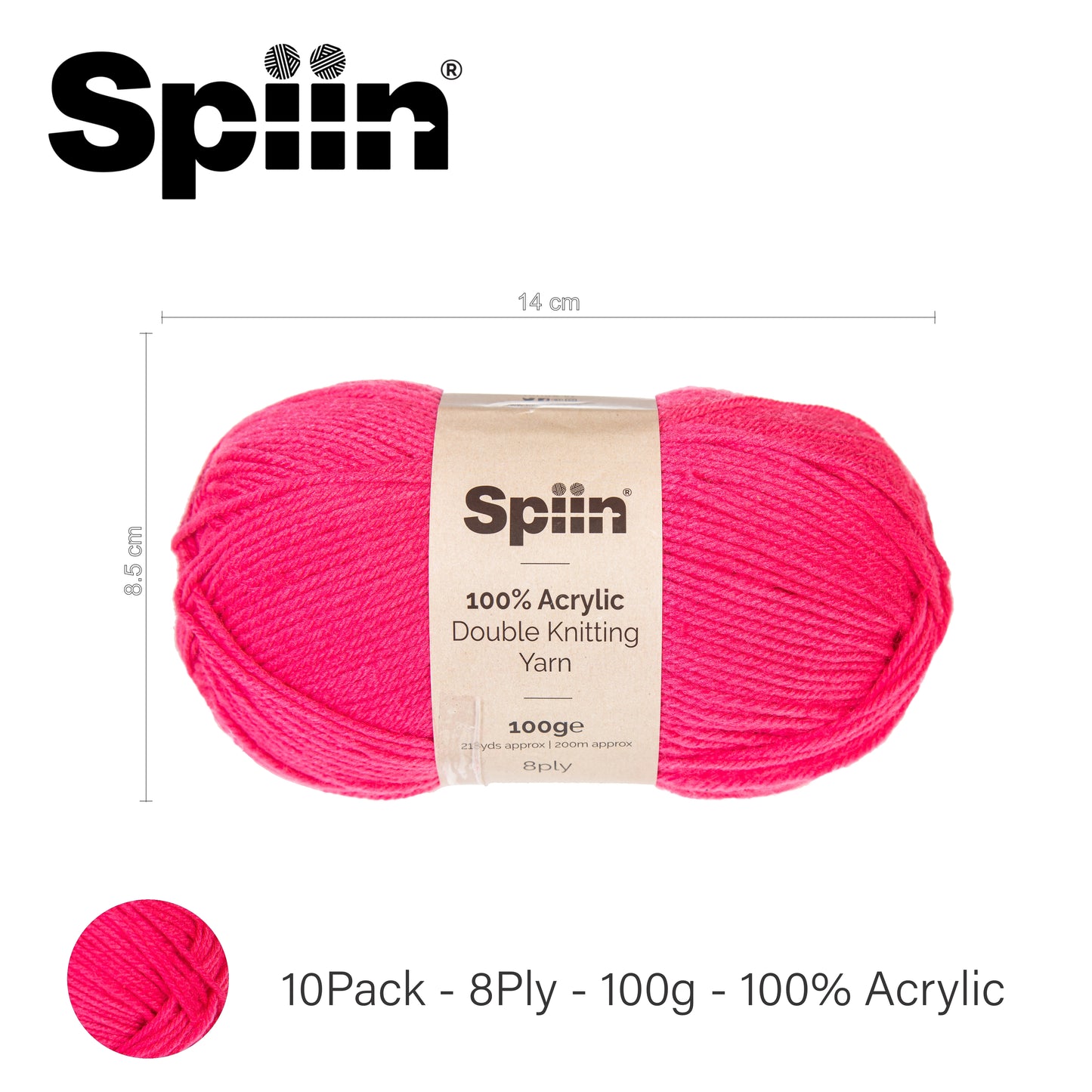 Spiin High Quality Double Knit Yarn - 10x100g Balls Hot Pink