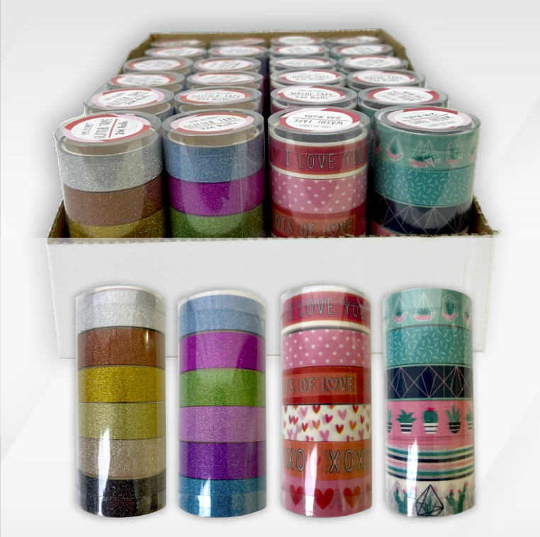 Love To Craft Washi and Glitter Tape Tubes - CDU 24 x 6 Pieces