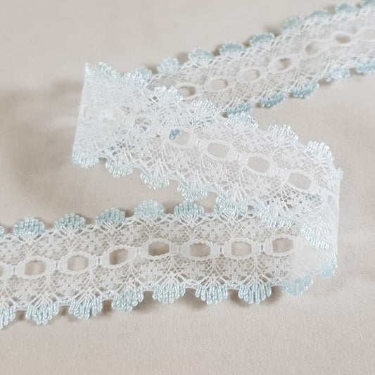 Knitting In Eyelet Lace 30mm White/Blue 25 metre card
